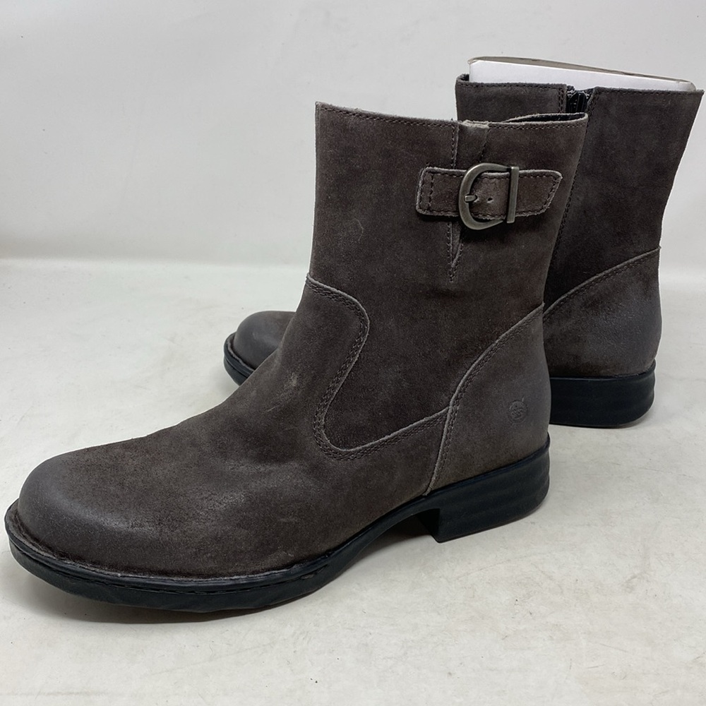 NWOB Born Elia Zippered Distressed Chocolate Suede Buckle Boots - Picture 7 of 11